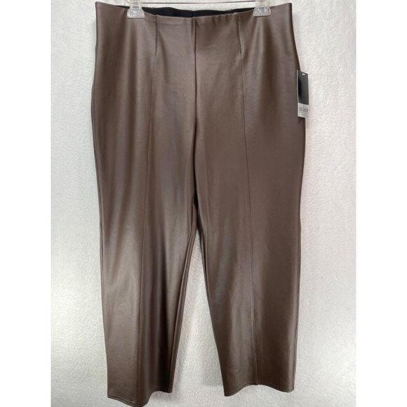 Slim Factor 1X Short Slim Faux Leather Brown Elastic Waist Pants NWT - Picture 3 of 12